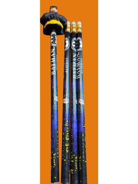 Batman Returns 1991 Set Of 4 Pencils With Rubber Batman Topper Black Yellow Desi